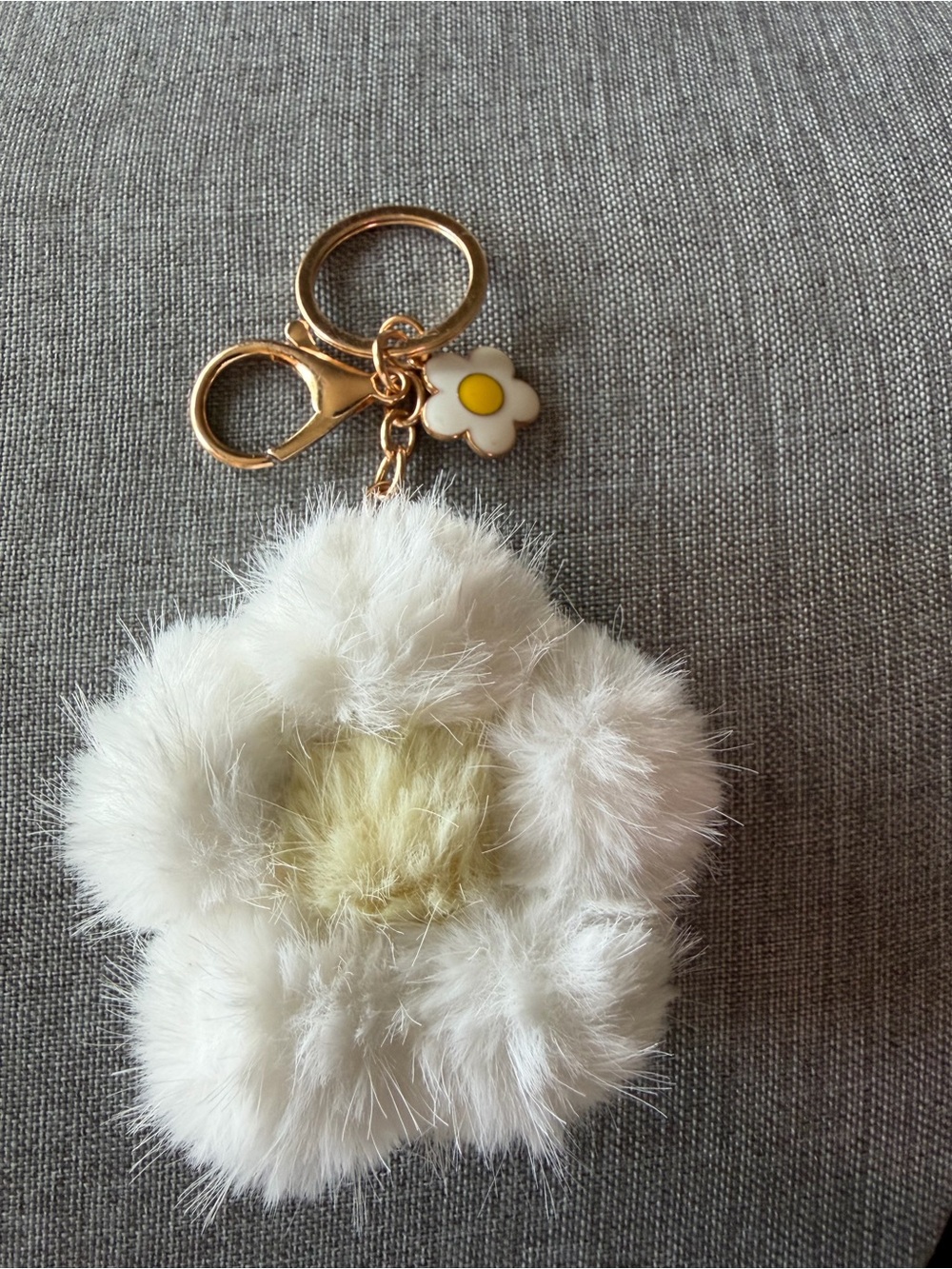 White Faux Fur Daisy Key & Card Holder with Gold Hardware